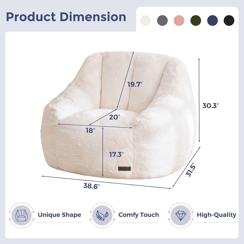 MAXYOYO Bean Bag Chair, Comfy Bean Bag Sofa with Back Support, Faux Fur Bean Bag Chair for Adults and Kids, Stuffed Floor Sofa for Living Room, Bedroom, Apartment, Beige