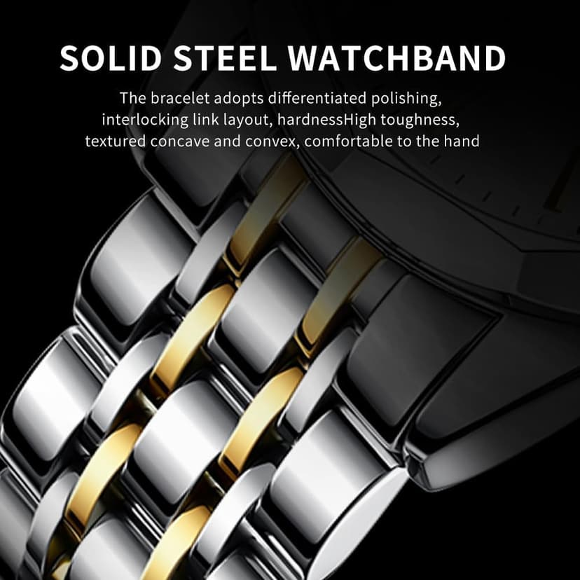 OLEVS Watch for Men Diamond Business Dress Analog Quartz Stainless Steel Waterproof Luminous Date Two Tone Luxury Casual Wrist Watch Blue