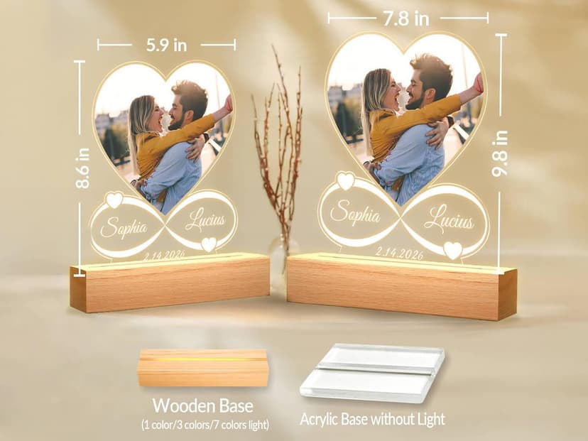 Custom Picture Frames with Photo, Personalized Photo Frame with Night Light, Customized Picture Frame, Personalized Anniversary Birthday Gifts for Women Men Her Him Girlfriend Boyfriend Couple