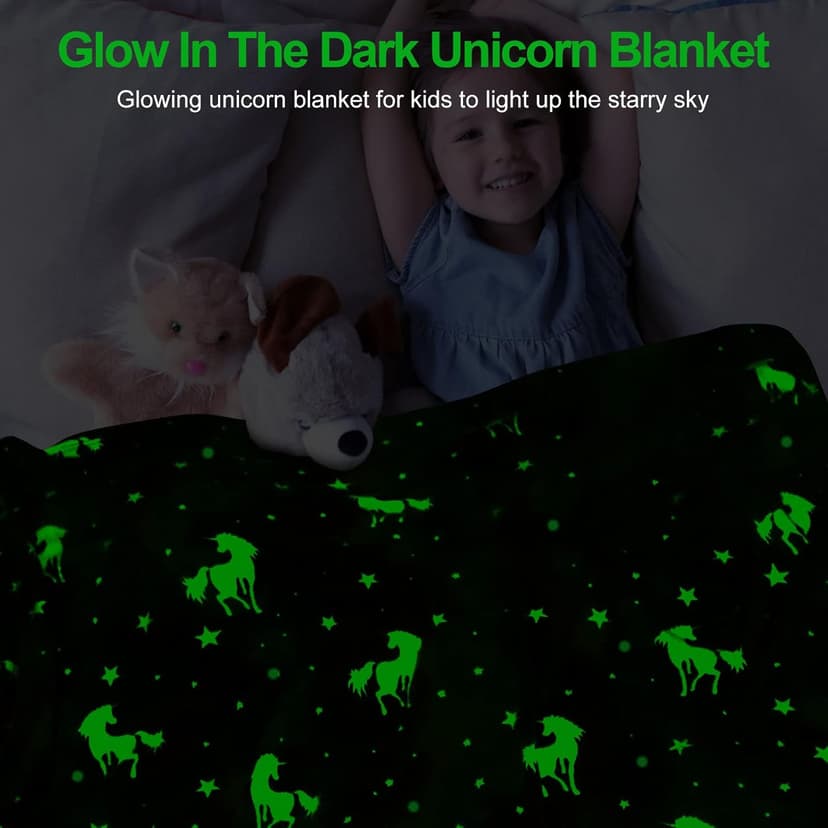 TEHALK Unicorn Glow in The Dark Blanket, Unicorn Blanket for Girls/Kids, Unicorns Gifts for Girls Age 3-12, Toddler Blanket for Kids, Soft Fleece Blanket Throw Birthday Gift 40"x60"