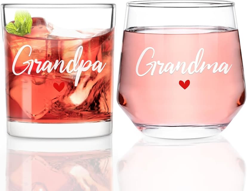 Futtumy Grandparents Gifts, Grandma Wine Glass Grandpa Whiskey Glass Set, Christmas Gifts for Grandparents, Grandma Grandpa Gift for Mothers Day Fathers Day Birthday
