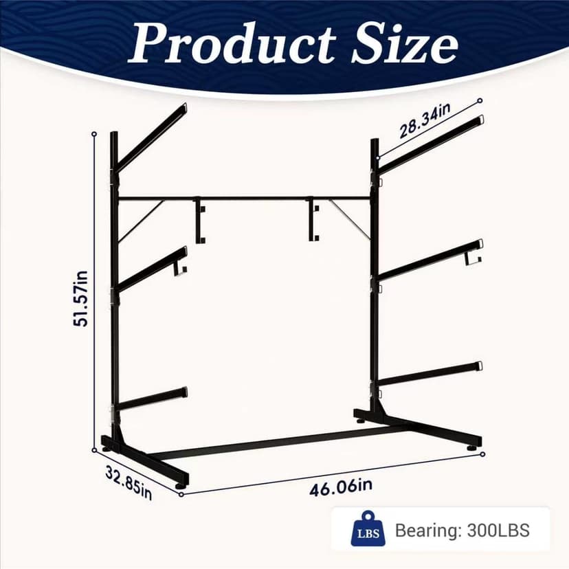 Faesun 3-Tier Kayak Storage Rack, Freestanding Kayak Rack with Paddle Hook, Adjustable Heavy Duty Kayak Stand with Ground Pegs, Storage Rack for Kayak, Canoe, Surfboard & Paddleboard