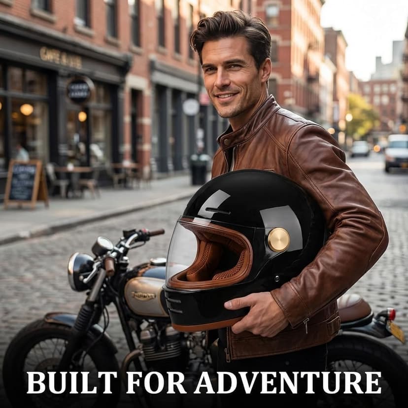 Retro Motorcycle Helmet for Adults?Vintage Full Face Helmet with Ventilation System, Waterproof Design for Motorcycle Riding