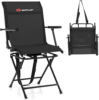Goplus Hunting Chair, 360° Swivel Folding Hunting Blind Chair with Carrying Strap, 330LBS Capacity, Portable Deer Hunting Stool, Silent Ground Dove Hunting Chair, No Assembly
