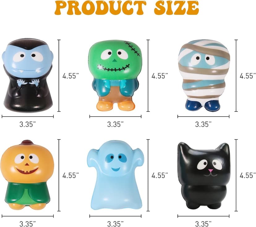 New 6 Packs-Halloween Squishies Toys Slow Rising Party Favors:Pumpkin,Zombie,Black Cat,Mummy,Vampire,Ghost Halloween Treat Bag Classroom Prizes,Stress Relief Toys for Kids Toddlers Gift
