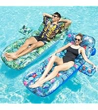 FindUWill Pool Floats Chairs Adult - 2 Pack 65'' x 42'' Large Pool Float Chairs, Inflatable Pool Lounger with Cup Phone Holder, Backrest, Footrest, Tanning Pool Lounge