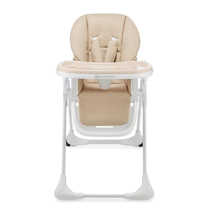 Kinderkraft Tummie, 2-in-1 high Chair, Baby Chair, Ergonomic, Comfortable, Reclining, Foldable, with Ajustable Height, Footrest, Detachable Tray, for Toddler, with Toys, Beige