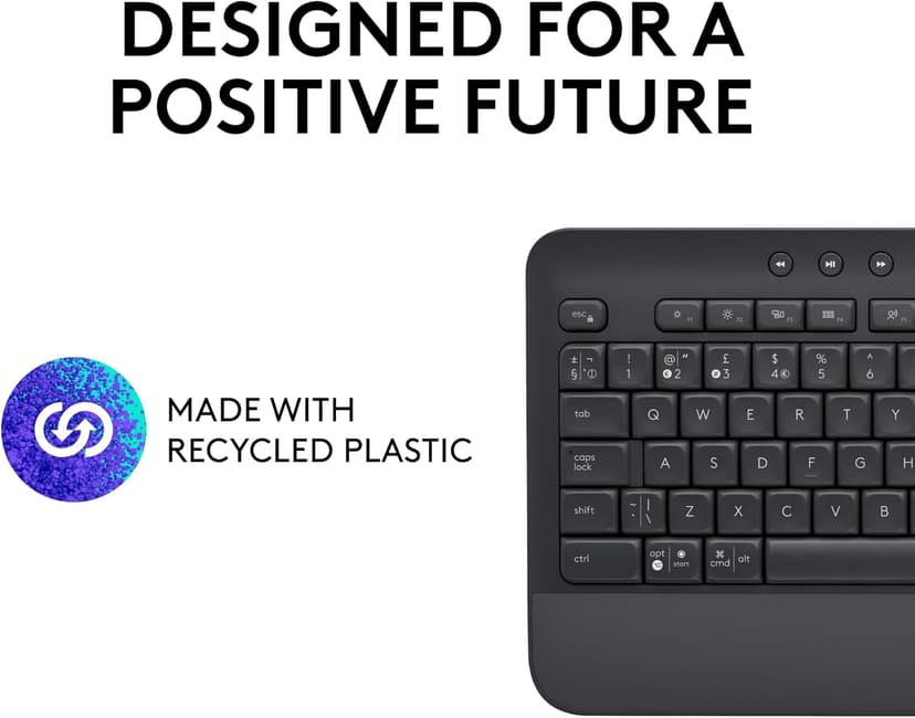 Logitech Signature K650 Comfort Full-Size Wireless Keyboard with Wrist Rest, BLE Bluetooth or Logi Bolt USB Receiver, Deep-Cushioned Keys, Numpad, Compatible with Most OS/PC/Window/Mac - Graphite