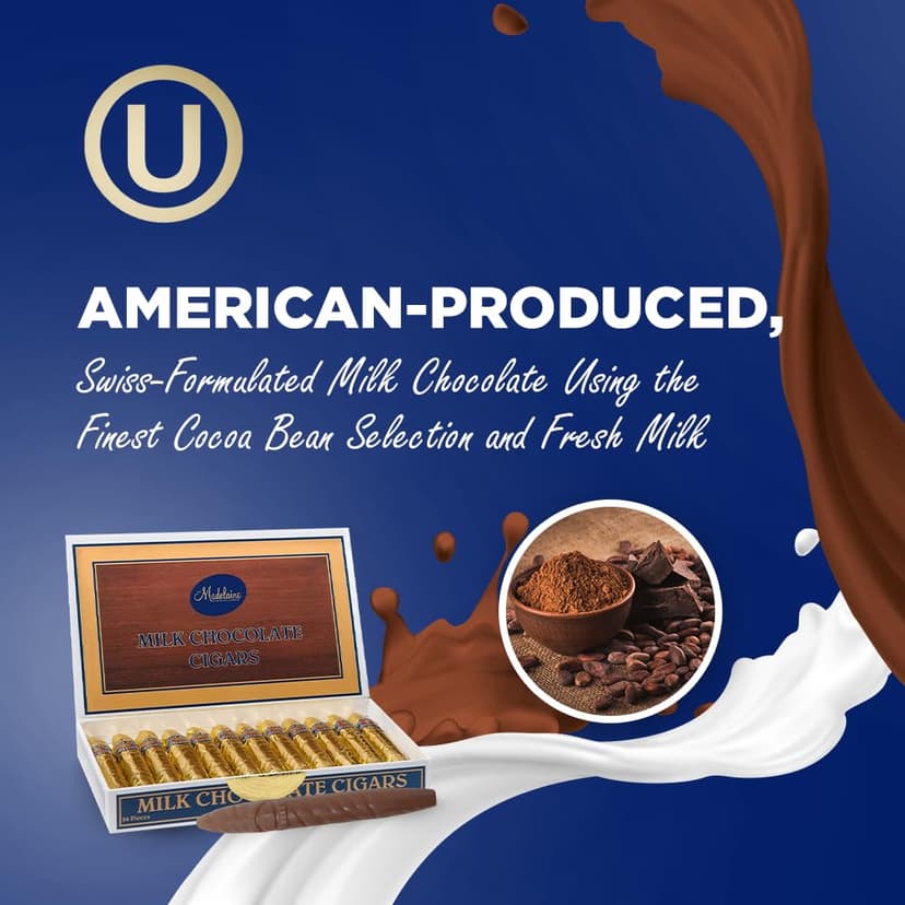 Madelaine Solid Premium Milk Chocolate Cigar Gift Box - Made with Fresh Milk, Cocoa Bean & Swiss-Formulated Chocolate - Ideal for Father's Day - 24 Count Individually Wrapped in an Elegant Hard Box