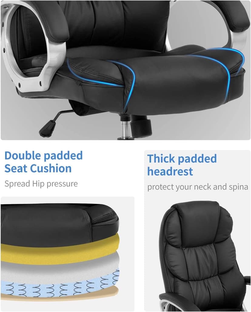 FDW Office Chair Computer High Back Adjustable Ergonomic Desk Chair Executive PU Leather Swivel Task Chair with Armrests Lumbar Support (Black)