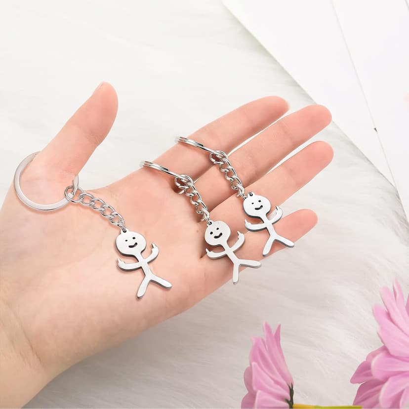 Junkin 3 Pcs Christmas Stainless Steel Funny Doodle Keychain Finger Keychain Long Distance Friendship Jewelry Gift Women Men