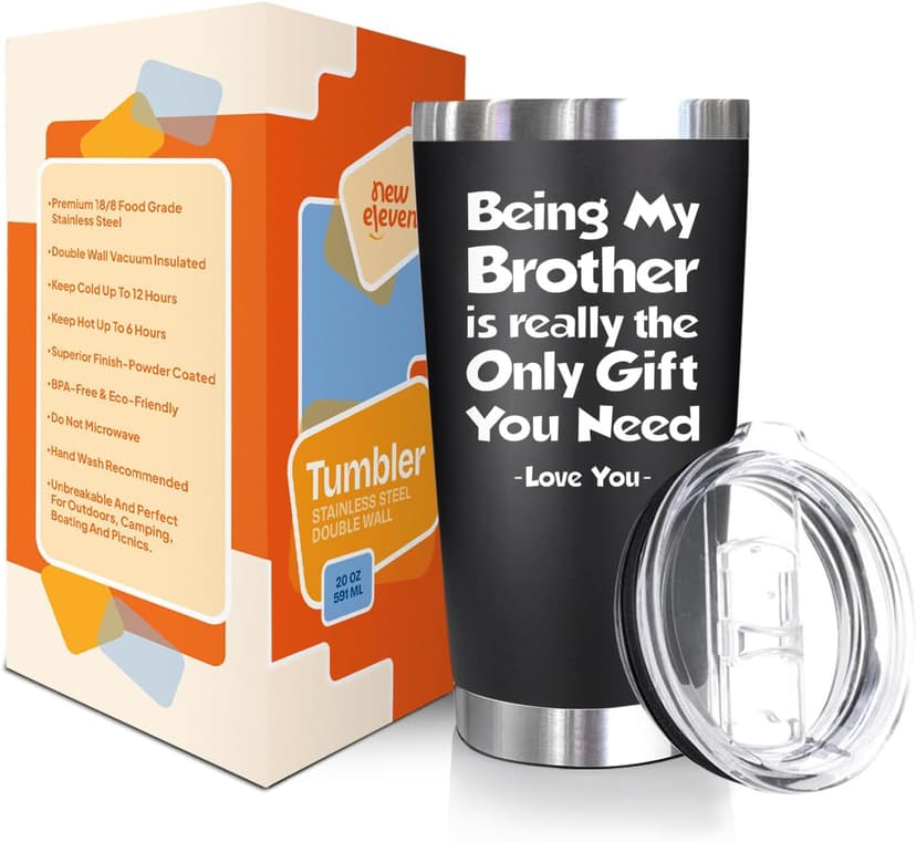 NewEleven Gift For Brother From Sister, Bro - Best Birthday Gift For Big, Little Brother, Siblings, Brothers In Law - Funny Gag Gifts For Men - 20 Oz Tumbler