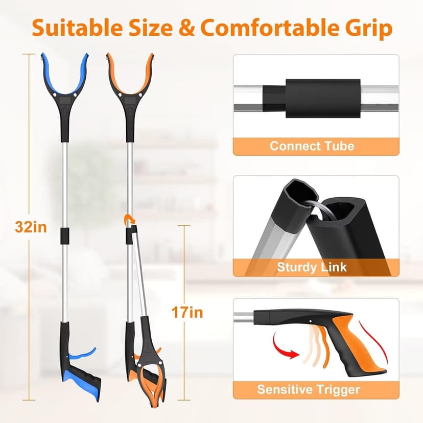 32" Grabber Reacher Tool, 2-Pack Foldable Reacher Grabber Pickup Tool with 360° Rotating Jaw & Magnet, Trash Picker Upper Grabber, Lightweight Grabbers for Seniors Heavy Duty B0CGDM3SCN