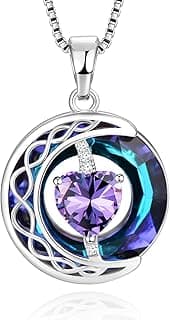 LIANYU Necklace for Womens Blue Sapphire Necklace Moon Pendant S925 Sterling Silver Crystal Jewelry for Women Pendant Birthday Gifts for Wife Gifts Valentine Anniversary