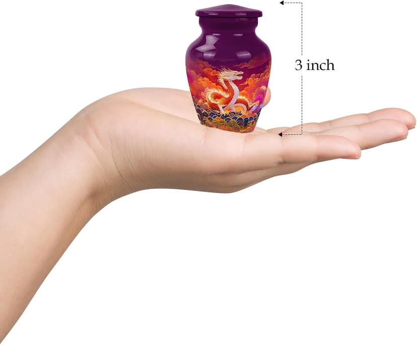 Orange Dragon Keepsake Urn for Ashes Adult Male & Female 3 Inch, Purple Cremation Urns for Human Ashes, Burial Urn for Remains, Burial Urns for Women, Funeral Gift B0FFZBHKX8