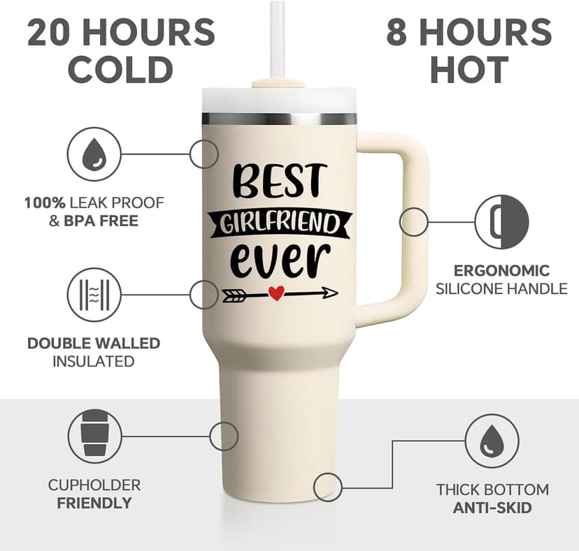 Birthday Gifts for Girlfriend - Anniversary, Christmas, Valentine Day Gift for Women, Her - Best Girlfriend Ever Tumbler SpenMeta Gifts for Girlfriend - Girlfriend Birthday Gifts - 40oz Tumbler B0H2GY21XK