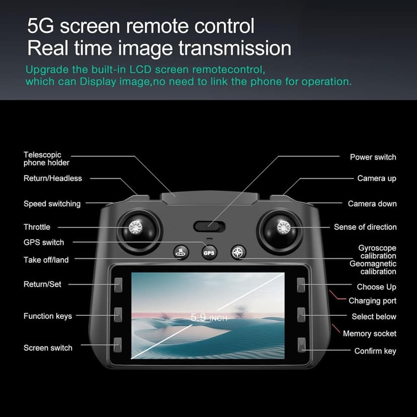4K GPS Drone with Camera for Adults - 5G Remote Controller with 5.9 Inch Screen,Under 249g,Obstacle Avoidance, 60 Min Flight, Foldable Drone for Adults Beginners.(white)