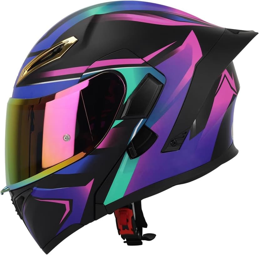 Womens Motorcycle Helmet with Bluetooth - DOT Modular Motorcycle Helmets with Dual Visor, Flip Up Full Face Purple Helmet with Speaker and Mic