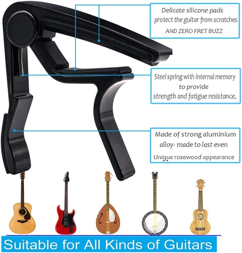 Guitar Capo 2 Pack Black Capo Guitar Clamp for Acoustic Electric Bass Guitar Ukulele