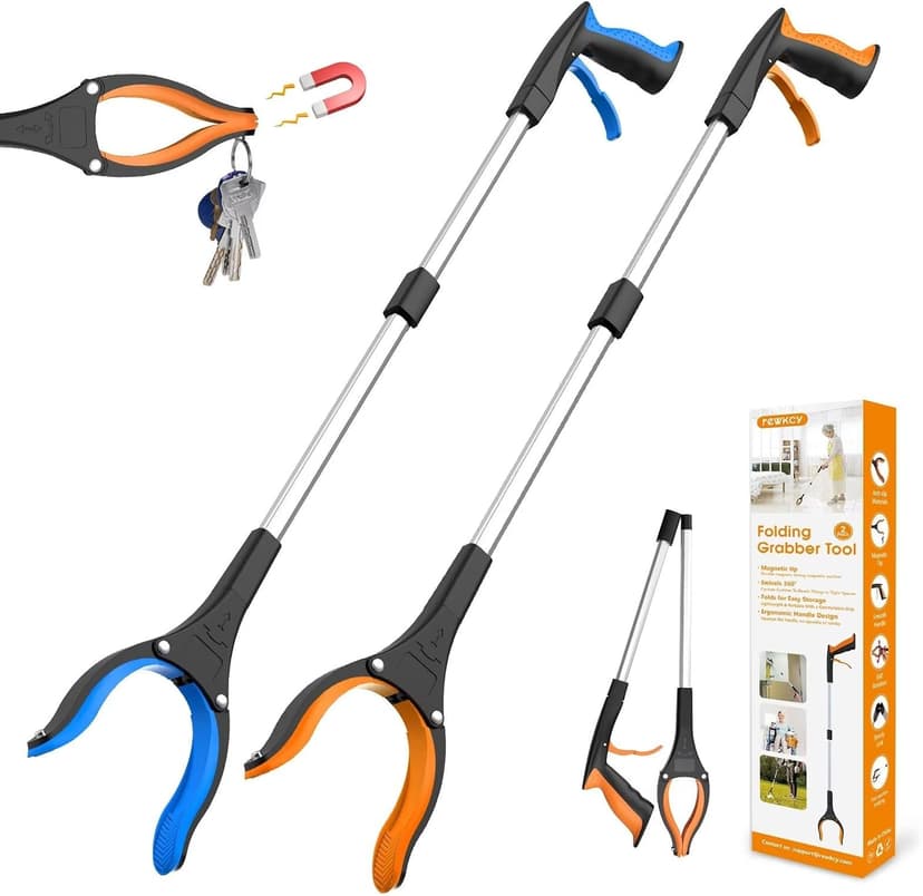 32" Grabber Reacher Tool, 2-Pack Foldable Reacher Grabber Pickup Tool with 360° Rotating Jaw & Magnet, Trash Picker Upper Grabber, Lightweight Grabbers for Seniors Heavy Duty B0CGDM3SCN