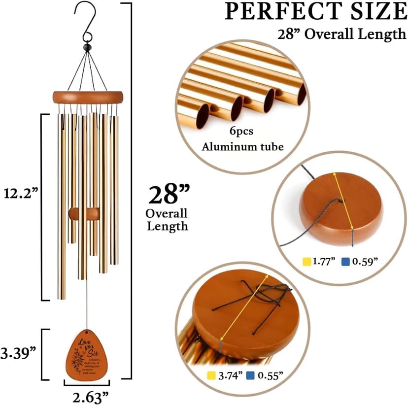 A Sister is God's Way We Never Walk Alone Wind Chimes Birthday Gifts for Sister Gifts from Sisters, Brother - 28" Sisters WindChimes Gift for Christmas, Anniversaries B0DY48TF13