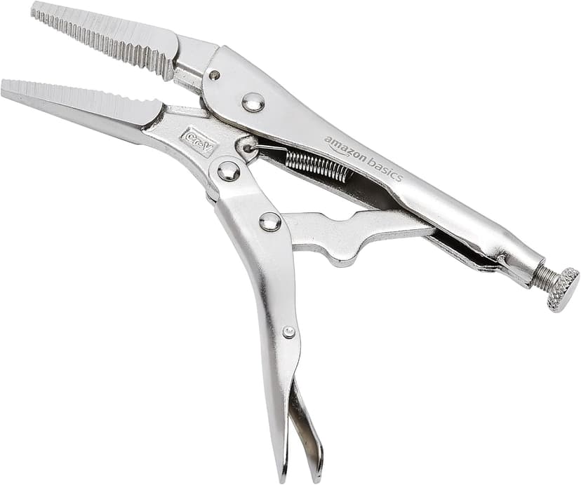 Amazon Basics 5-Piece CR-V Locking Pliers Set with Wire Cutters, 2 Straight Jaw, 3 Curved Jaw, 6.5-10 inch, Silver, Carrying Case