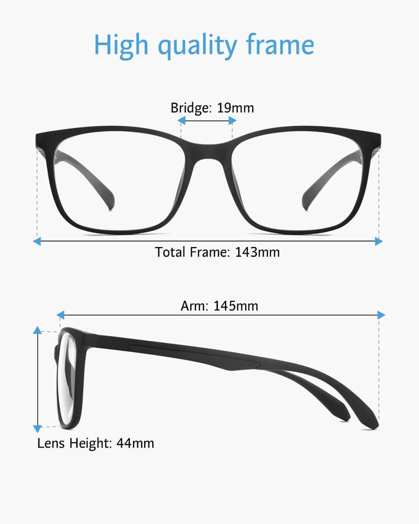 ANRRI Blue Light Blocking Glasses, Anti Eyestrain Lens Lightweight Frame Eyeglasses, Black, Men/Women