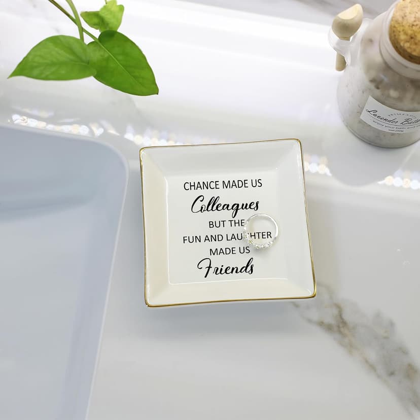 HOME SMILE Colleague to Friend Gifts for Women Jewelry Tray- Retirement Leaving Farewell Appreciation Birthday Christmas-Chance Made Us Colleagues,But The Fun and Laughter We Share Made Us Friends B08DLMDMYG
