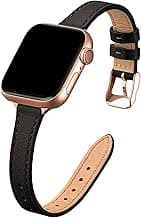 STIROLL Slim Leather Bands Compatible with Apple Watch Band 38mm 40mm 41mm 42mm(Series 11 10), Top Grain Leather Watch Thin Wristband for iWatch SE 9 8 7 6 5 4 3 2 1 (Black Rose Gold)