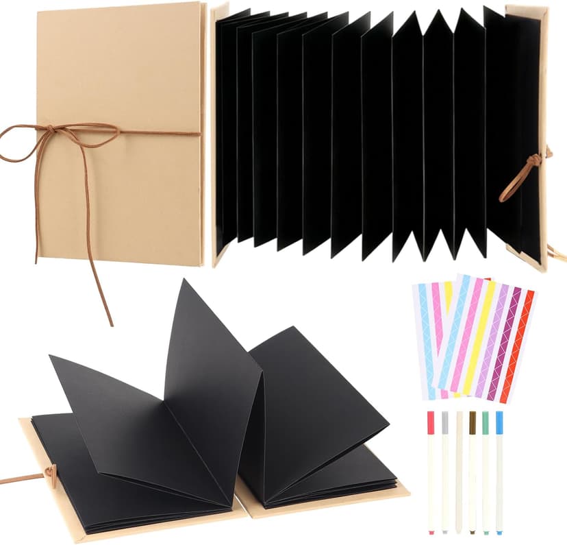 Stretchable Photo Album Folding Scrapbook Album 6x8.3 inches Small Blank Photo Book DIY Scrapbook Kraft Paper Students Memory Book for Graduation Anniversary Birthday Party Decorations Black B0FQBG9KRL
