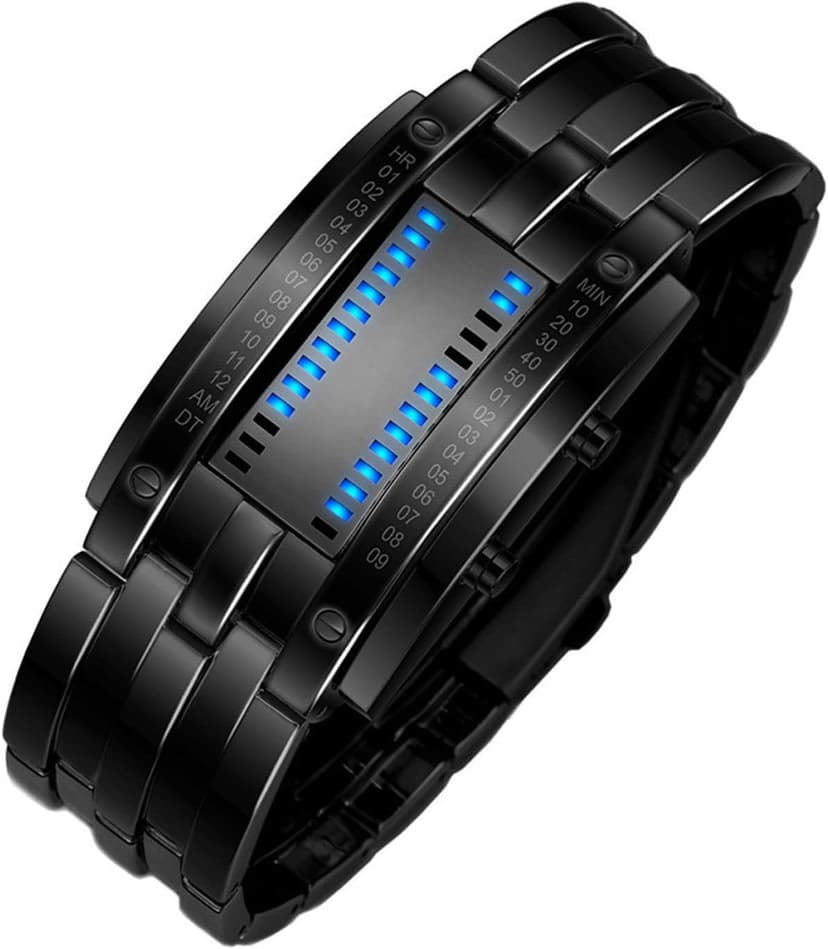 FANMIS Fashion Casual Binary LED Military Men's Sports Stainless Steel Quartz Rectangle Wrist Watch Silver
