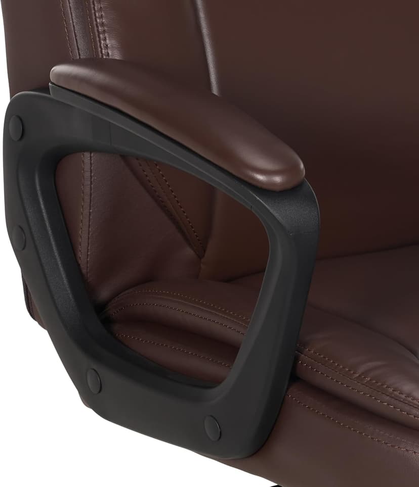 Amazon Basics Classic Puresoft PU Padded Mid-Back Office Chair with Armrest, Height Adjustable, Wheels, 25.75"D x 24.25"W x 42.25"H, Brown