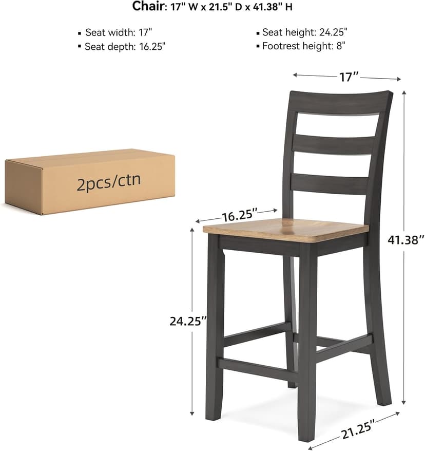 Signature Design by Ashley Gesthaven Counter Height Barstool, Set of 2, Adjustable Levelers, Solid Wood Frame, Natural/Brown