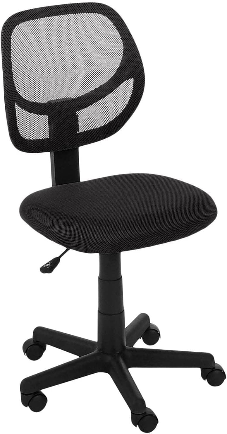 Amazon Basics Low Back Office Chair, Breathable Mesh, Height Adjustable, Padded Seat, Rolling Wheels, Swivel, Back Support, Sturdy, 21.25" D x 22.5" W x 38" H, Black