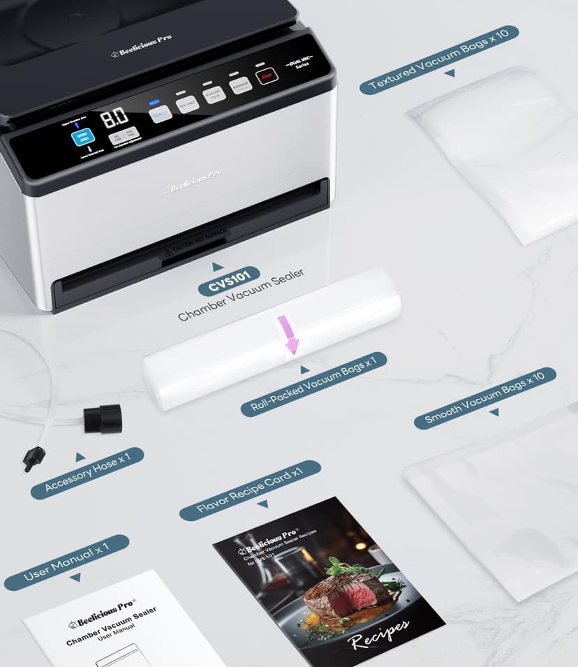 DualCore CVS101 Chamber Vacuum Sealer for Liquids & Sous Vide, 6L Dual Vacuum Zones & Extra-Wide Bag Clamp, 230W Dual-Core Dry Pump x4, Commercial-Grade Food Packaging Machine for Home Use