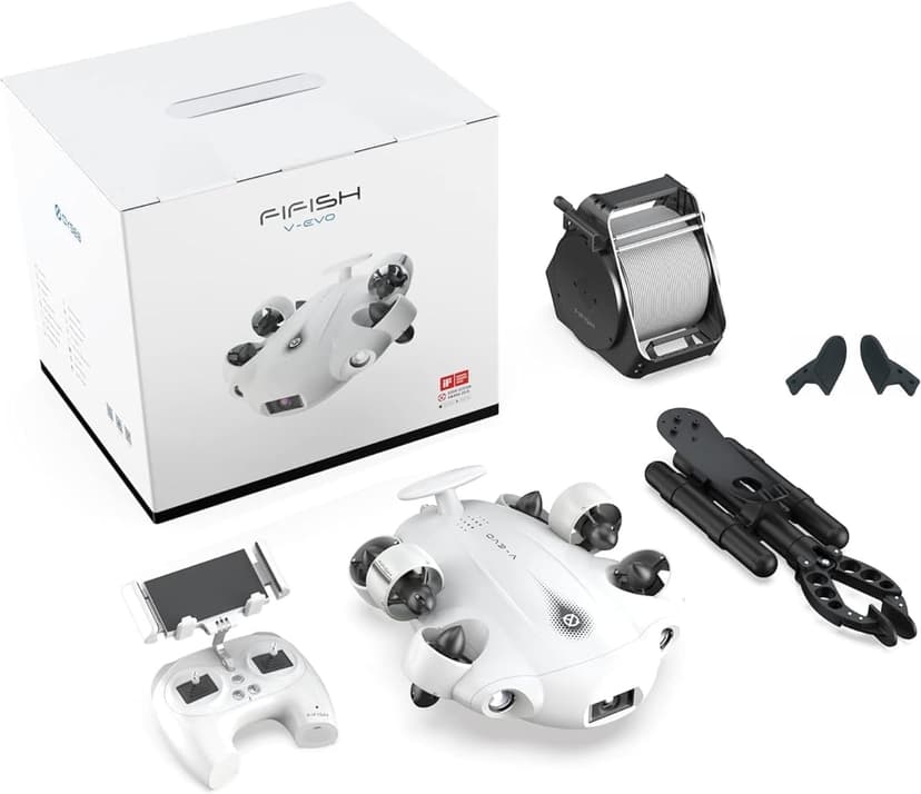 【2025 New】FIFISH V-EVO 4K60FPS Underwater Drone with Robotic Arm, with Removable SD Card, QYSEA AI Vision Lock 360° Omnidirectional Movement Underwater ROV with Depth Hold,330ft Dive