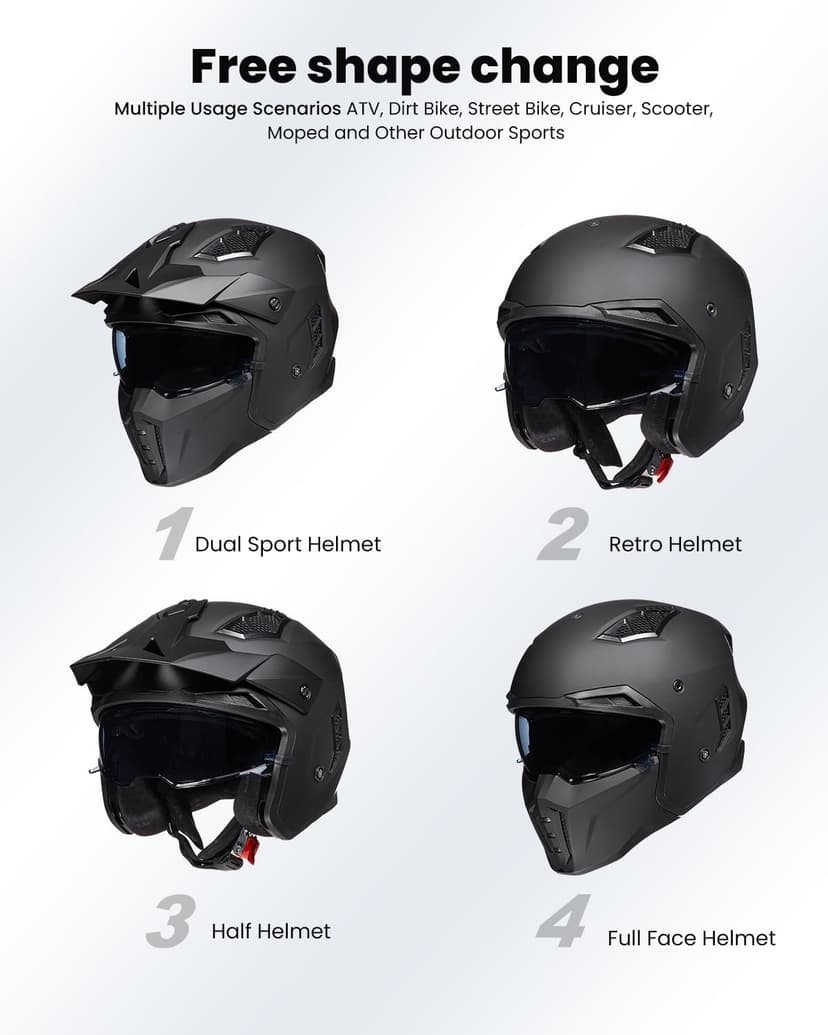 ILM Open Face Motorcycle 3/4 Half Helmet for Men and Women, Vintage Retro Helmet with Visor for Moped ATV Cruiser Scooter DOT Model Z302(Matte Black,Large)