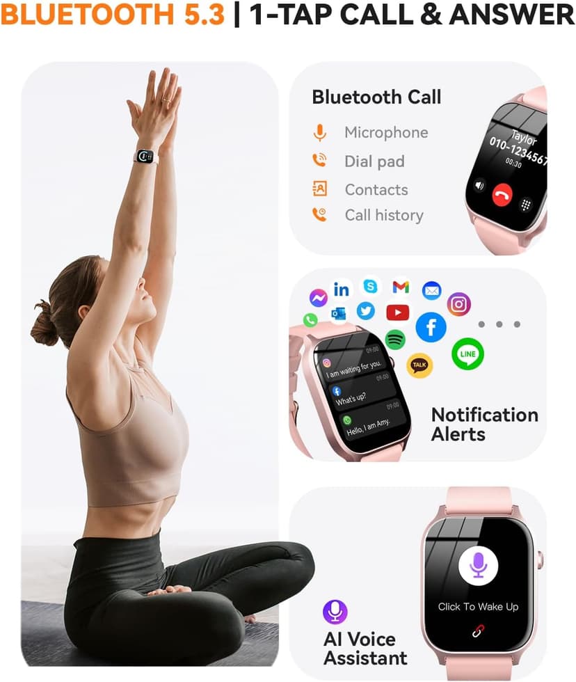Smart Watches for Women Men, Fitness Tracker Watch with 110 Sports Modes, Step Counter/Sleep Monitor/Pedometer, IP68 Waterproof, Bluetooth Call & Music Control Smartwatch for iPhone/Android