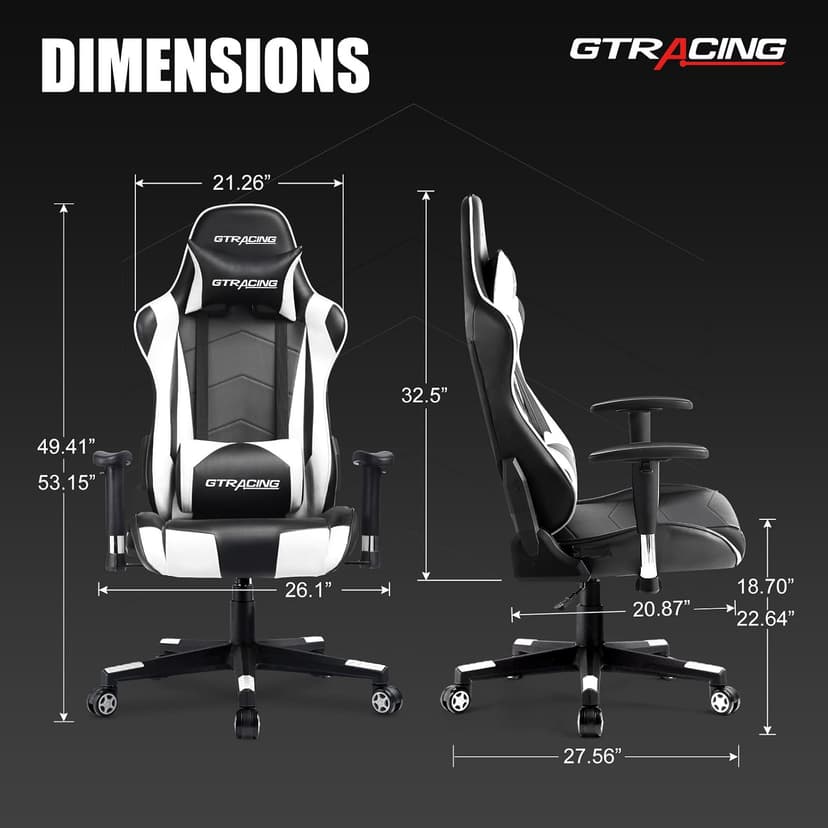GTRACING Gaming Chair Racing Office Computer Ergonomic Video Game Chair Backrest and Seat Height Adjustable Swivel Recliner with Headrest and Lumbar Pillow Esports Chair (White)