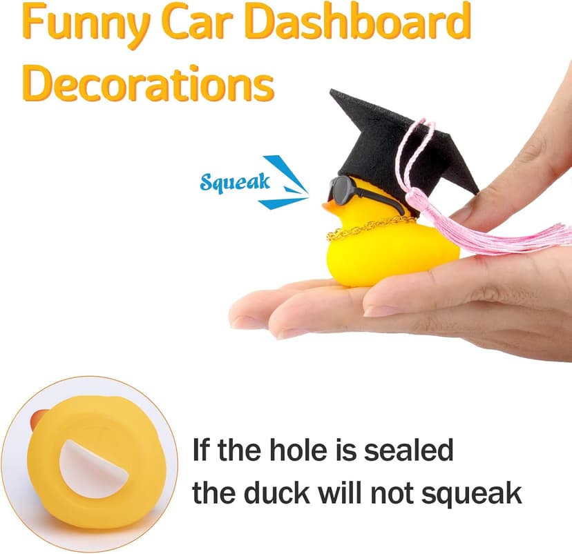 wonuu Car Dashboard Decor Graduation Hat Rubber Duck, Car Ducks Ornaments with Mini Hat Necklace Sunglasses Scarf (Black) B0CSYPZJK4