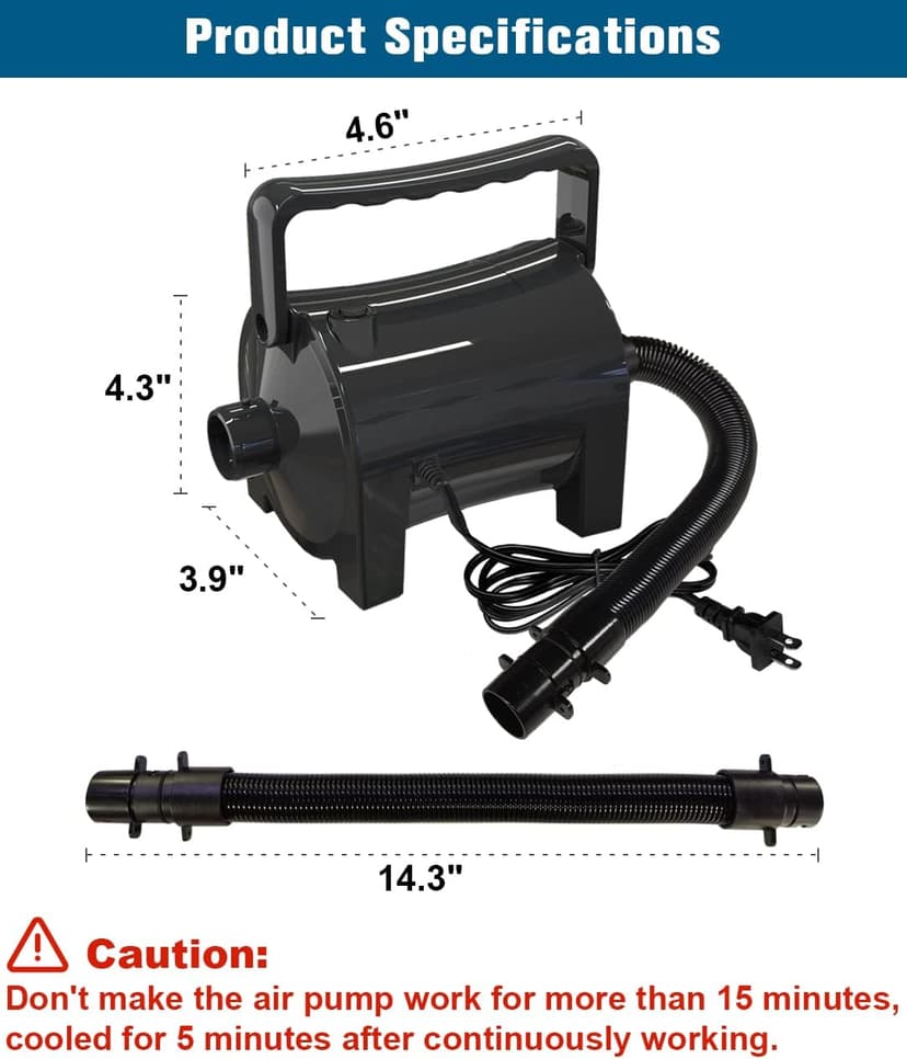 Electric Air Pump Portable 460W Quick-Fill Air Pump Air Flow 45CFM 2.1PSI with Hose 5 Nozzles 120V AC Inflator Deflator Pump for Air Mattress Air Bed Inflatable Cushion Boat Swimming Ring