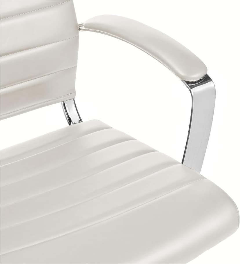 Amazon Basics High-Back Swivel Office Chair with Lumbar Support, Ergonomic Ribbed Faux Leather, Modern Style, 45.25" x 24.75" x 23.25", Stunning White
