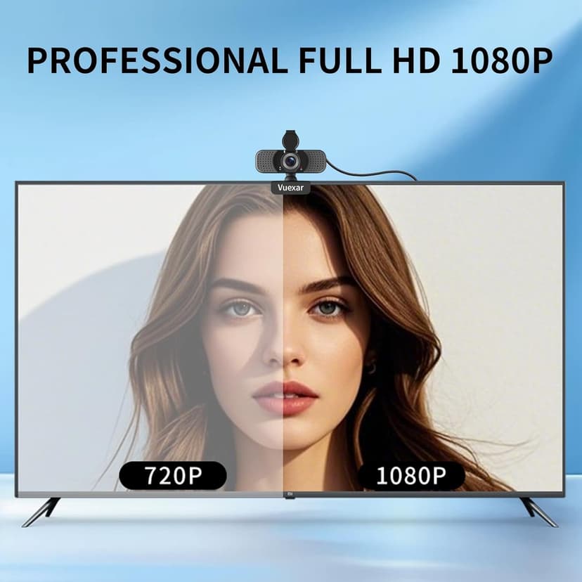 Vuexar Full HD 1080P Webcam with Microphone, Noise-Canceling, Privacy Cover, Wide-Angle Lens, Auto Light Correction, Plug & Play USB Web Camera for Laptop, Desktop, PC, Mac, Zoom, Skype – Pro Series