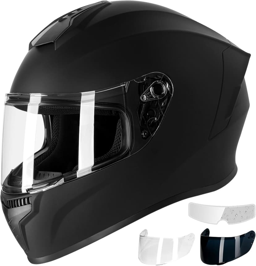 Favoto Full Face Motorcycle Helmet DOT Approved, Cascos Para Motos Snowmobile Dirt Bike Helmet for Adults Men Women, Anti-Fog Film Included, Black, Medium
