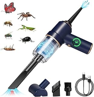 Bug Vacuum with Long Nozzle: 5 in 1 Handheld Cordless Car Vacuum Cleaner for Adults Car Home Office Garden, Rechargeable Strong Suction Insect Catcher for Spider Moth,Stink Bug (Blue)