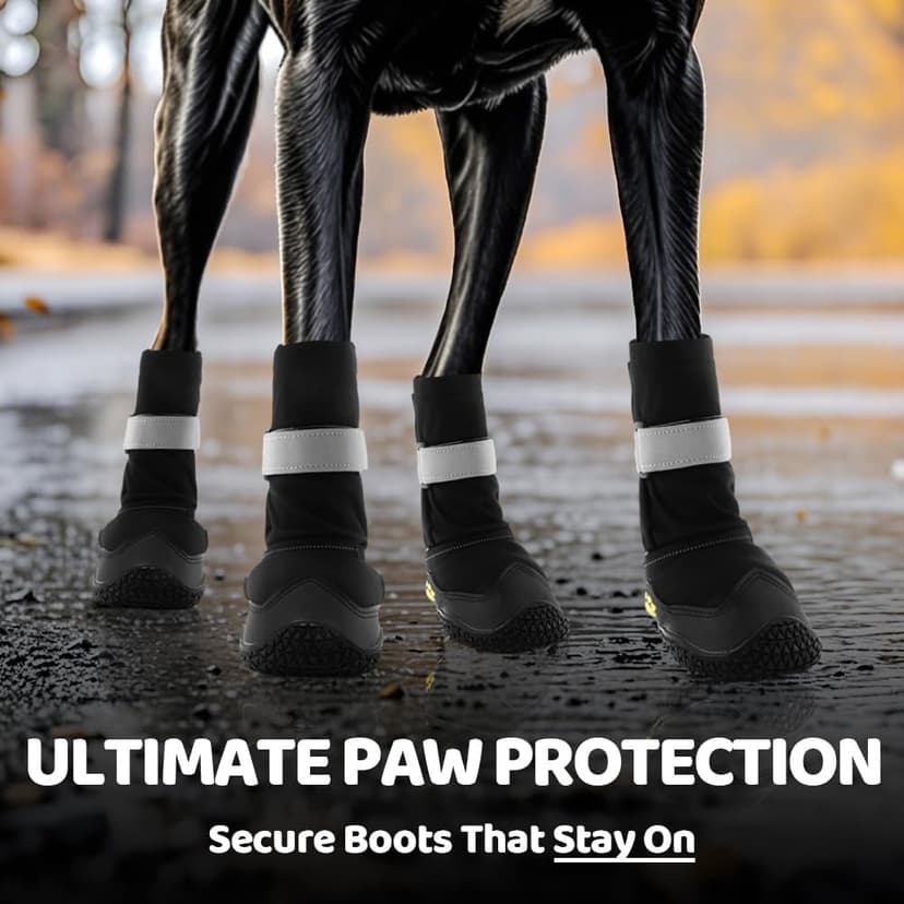 Hcpet Dog Shoes, Dog Boots & Paw Protectors for Winter Snowy Days, Rainy Weather, Outdoor Anti-Slip Sole Dog Booties for Hardwood Floor Black-Leg 1