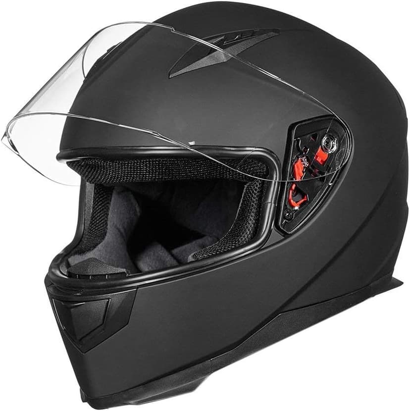 ILM Full Face Motorcycle Street Bike Helmet with Removable Winter Neck Scarf + 2 Visors DOT Model ILM-313 (L, Matte Black)