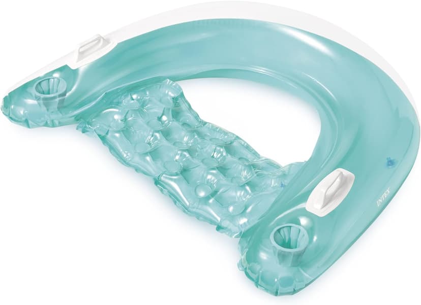 Intex 58859EP Sit 'N Float Inflatable Pool Float: Pool Lounge with Built-in Cup Holders – Heavy-Duty Handles – 220lb Weight Capacity – 58" x 39" – Colors May Vary