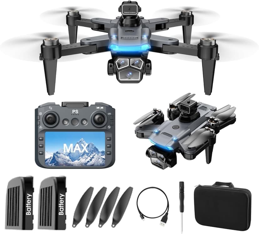 4K Drone with Camera for Adults, FPV Foldable Quadcopter with 4.3" Screen Remote Controller, Brushless Motor,Obstacle Avoidance,Under 249g,One-Key Takeoff & Auto Follow,2Batteries,Portable HD Drone