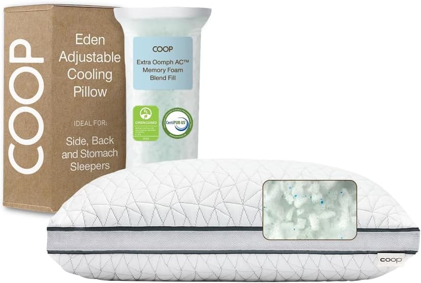 Coop Home Goods Eden Bed Pillow Queen Size for Sleeping on Back, Stomach and Side Sleeper- Medium Soft Memory Foam Cooling Gel - CertiPUR-US/GREENGUARD Gold B01LYU7V4S